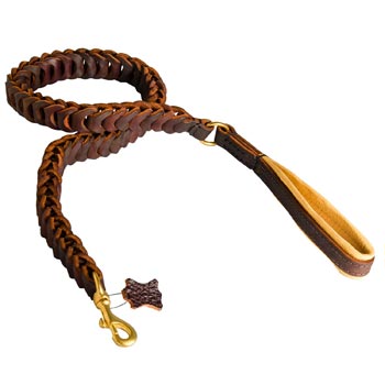 Braided Leather Doberman Leash with Padding on Handle