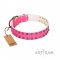 "Blushing Star" FDT Artisan Pink Leather Doberman Collar with Two Rows of Small Studs