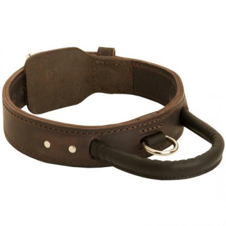 Extra Durable Leather Doberman Collar with Handle for Attack Training
