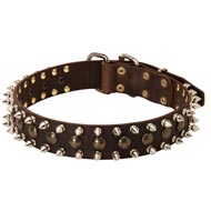 3 Rows Leather Spiked and Studded Doberman Collar