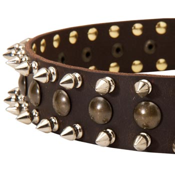 Doberman Leather Collar with Hand Set Spikes  And Studs